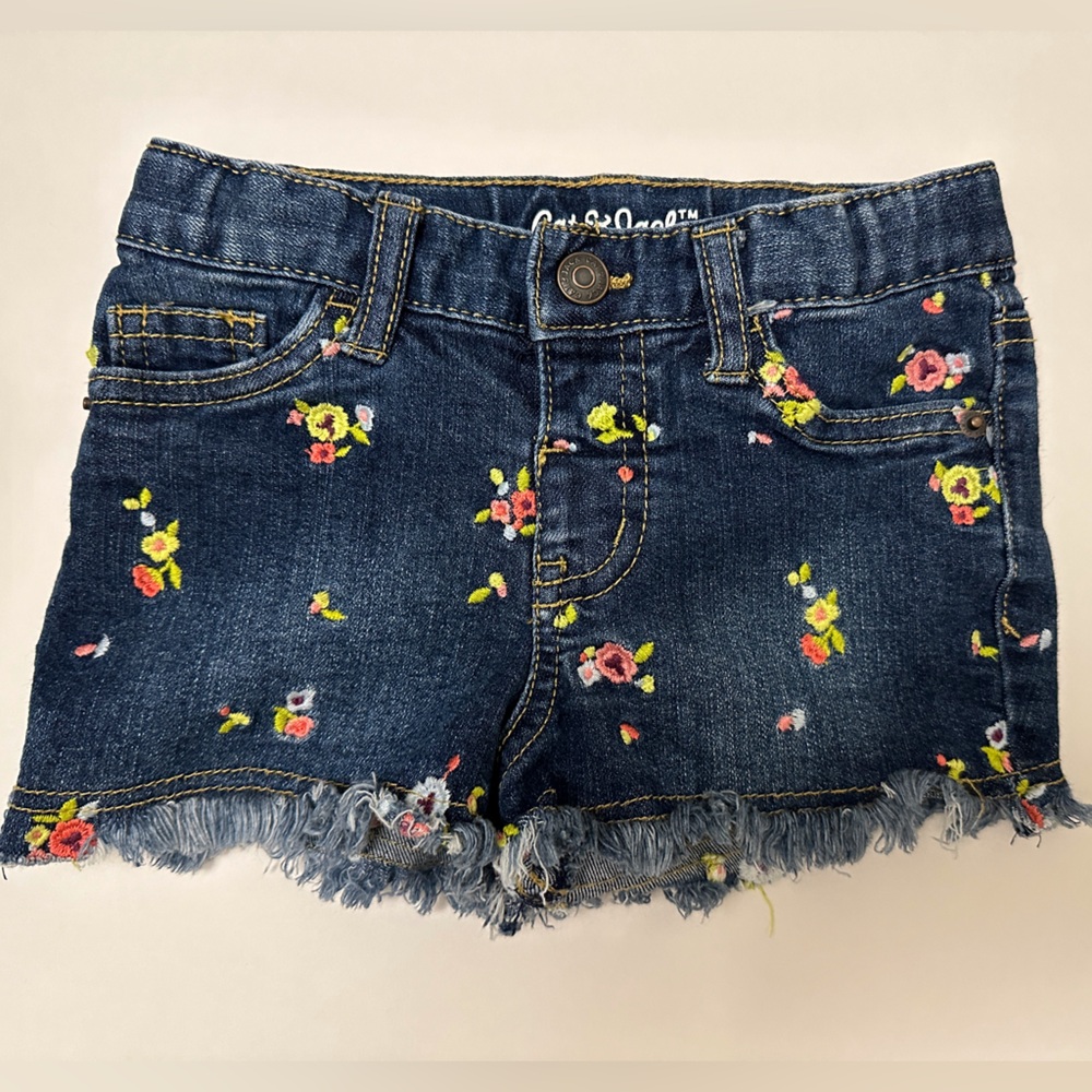 Toddler Girls Flower Embroidered Jean Shorts